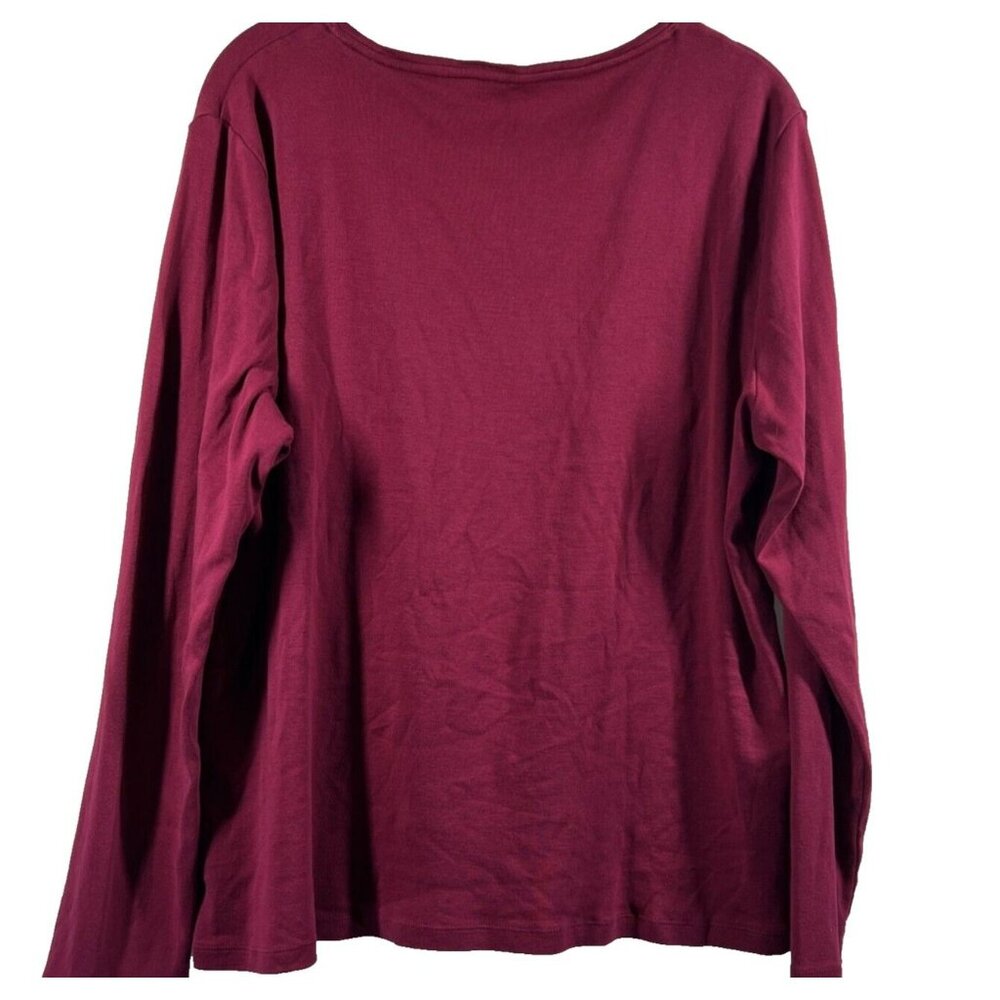 Talbots Women Top Shirt Size XL Solid Dark Pink Long Sleeve Pullover 100% Cotton